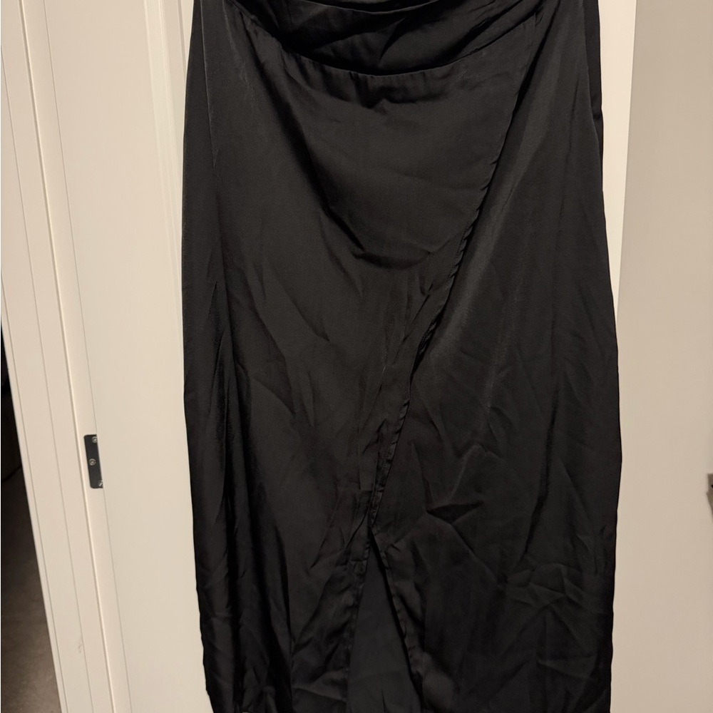 Chic Asymmetrical Black Slip Maxi Skirt